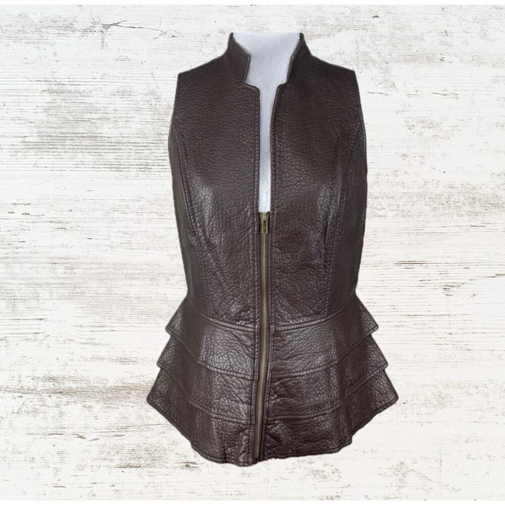 V Christina Womens Vest Black Faux Leather Zip Peplum Tiered Design XL Boho